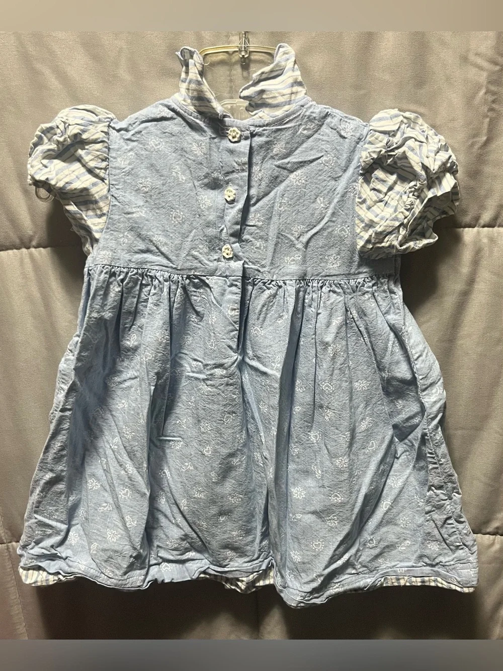 Vintage OshKosh B’Gosh 3T Blue Floral Embroidered Puff Sleeve Dress Cottagecore